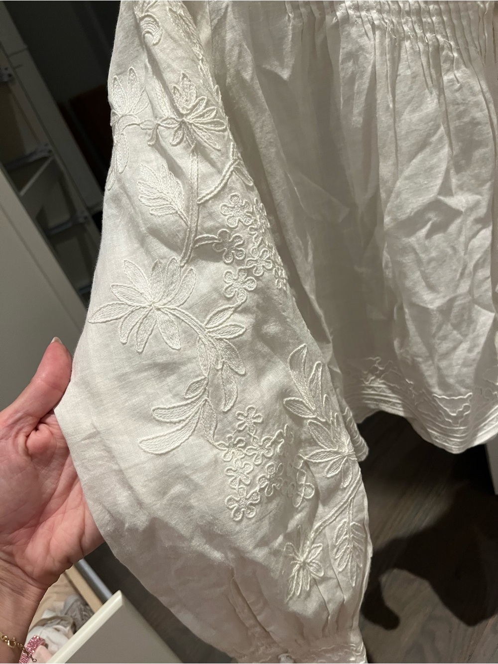 Veronica Beard Amandine White Embroidered Pintuck Button-Front Blouse - Picture 6 of 9